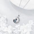 wholesale 925 Sterling Silver Moon & Cat Design with Blue and White Stones Pendant Necklace for Women-0-3