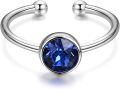 wholesale 925 Sterling Silver 14K White Gold Plated Simulated Sapphire Crystal Adjustable Birthstone Ring for Women-0-1