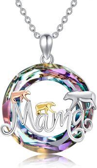 wholesale 925 Sterling Silver Crystal Mama Bear Pendant Necklace with 3 Bears - Mother's Day Gifts for Mom-bear 2