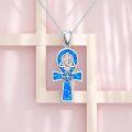 wholesale 925 Sterling Silver Blue Opal Celtic Knot Cross Pendant Necklace for Women and Men-0-2