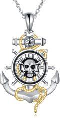 wholesale 925 Sterling Silver Pirate Skull & Crossbones Anchor Pendant Necklace - Nautical Jewelry for Men and Women-0-0