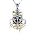 wholesale 925 Sterling Silver Pirate Skull & Crossbones Anchor Pendant Necklace - Nautical Jewelry for Men and Women-0-0