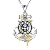 wholesale 925 Sterling Silver Pirate Skull & Crossbones Anchor Pendant Necklace - Nautical Jewelry for Men and Women-Skull Anchor Necklace