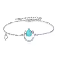 wholesale 925 Sterling Silver Turquoise Horse Shoe Heart Charm Bracelet Wholesale for Women-Horseshoe