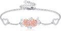 wholesale 925 Sterling Silver Heart & Rose Flower Charm Bracelet with Cubic Zirconia Accents and Adjustable Chain for Women Girls  47cm/18.3inches Length (Rose Gold)-0-0
