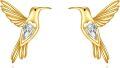 wholesale 14K Gold Hummingbird Stud Earrings with Diamond Accents and Insect Details for Women-0-0