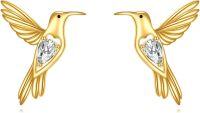 wholesale 14K Gold Hummingbird Stud Earrings with Diamond Accents and Insect Details for Women-Hummingbird