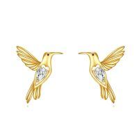 wholesale 14K Gold Hummingbird Stud Earrings with Diamond Accents and Insect Details for Women-Hummingbird