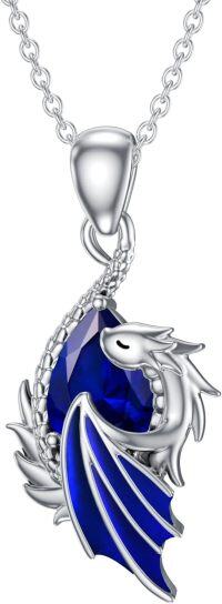 wholesale  Metal Stone Wyvern Dragon Pendant Necklace Gift for Women ( chars)-September - Created Sapphire