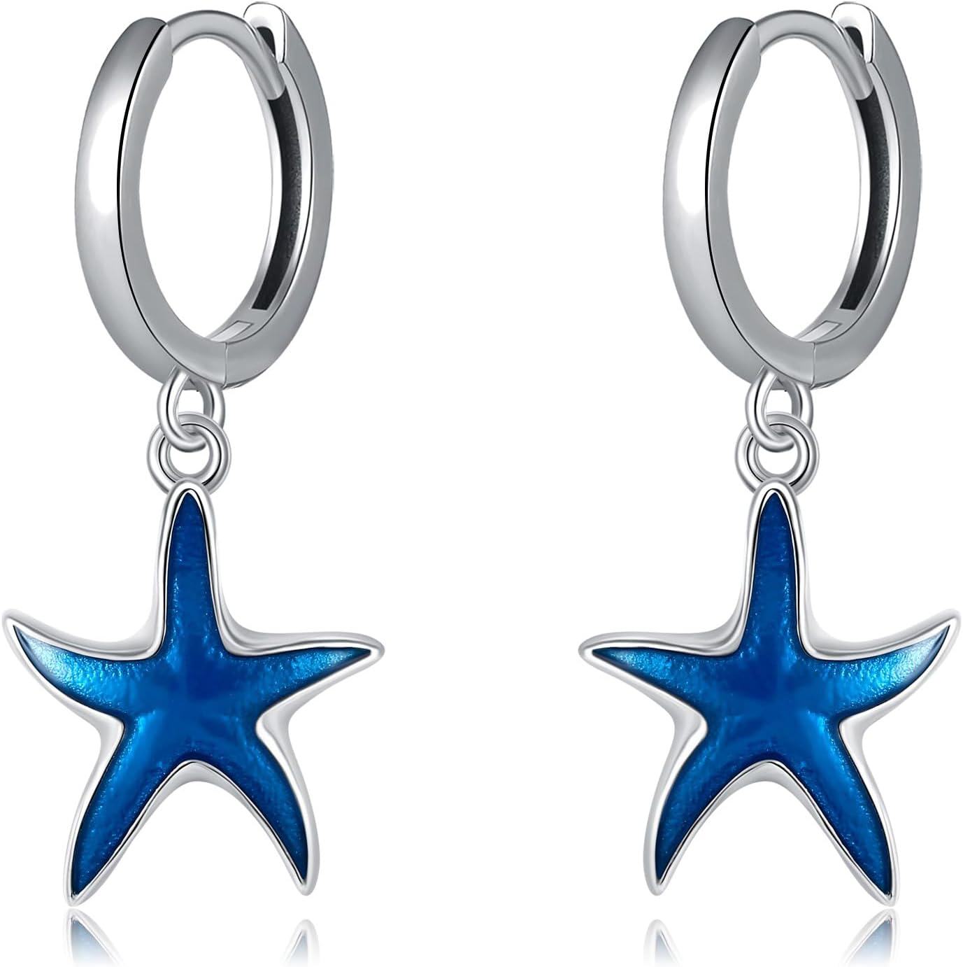Sterling Silver Gold Starfish Ocean Earrings for Women-0-0