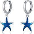 wholesale 925 Sterling Silver Blue Enamel Starfish Dangle Hoop Earrings for Women-0-0