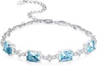 wholesale Sterling Silver Baguette Birthstone Bracelet for Women Mom Grandma-Blue Topaz