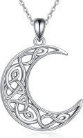 wholesale 925 Sterling Silver & Hypoallergenic Celtic Moon Necklace - Viking Style Unisex Pendant (0.82x0.71) with 18-20 Chain - Gift for Women Men-0-0