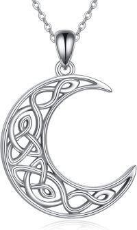 wholesale 925 Sterling Silver & Hypoallergenic Celtic Moon Necklace - Viking Style Unisex Pendant (0.82x0.71) with 18-20 Chain - Gift for Women Men-Celtic Moon Necklace