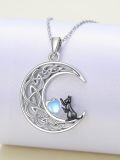 wholesale 925 Sterling Silver Moon Heart Cat Pendant Necklace for Women Gifts-0-2