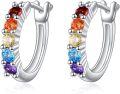 wholesale 925 Sterling Silver Rainbow Heart-Shaped Gemstone Huggie Hoop Earrings for Women-0-5