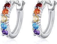 wholesale 925 Sterling Silver Rainbow Heart-Shaped Gemstone Huggie Hoop Earrings for Women-Rainbow Style 2
