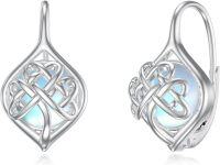 wholesale 925 Sterling Silver Opalite Celtic Knot Leverback Drop Earrings - Irish Good Luck Jewelry for Women-Celtic Knot