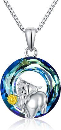 wholesale 925 Sterling Silver Horse with Flower Crystal Pendant Necklace-Crystal Cow-2
