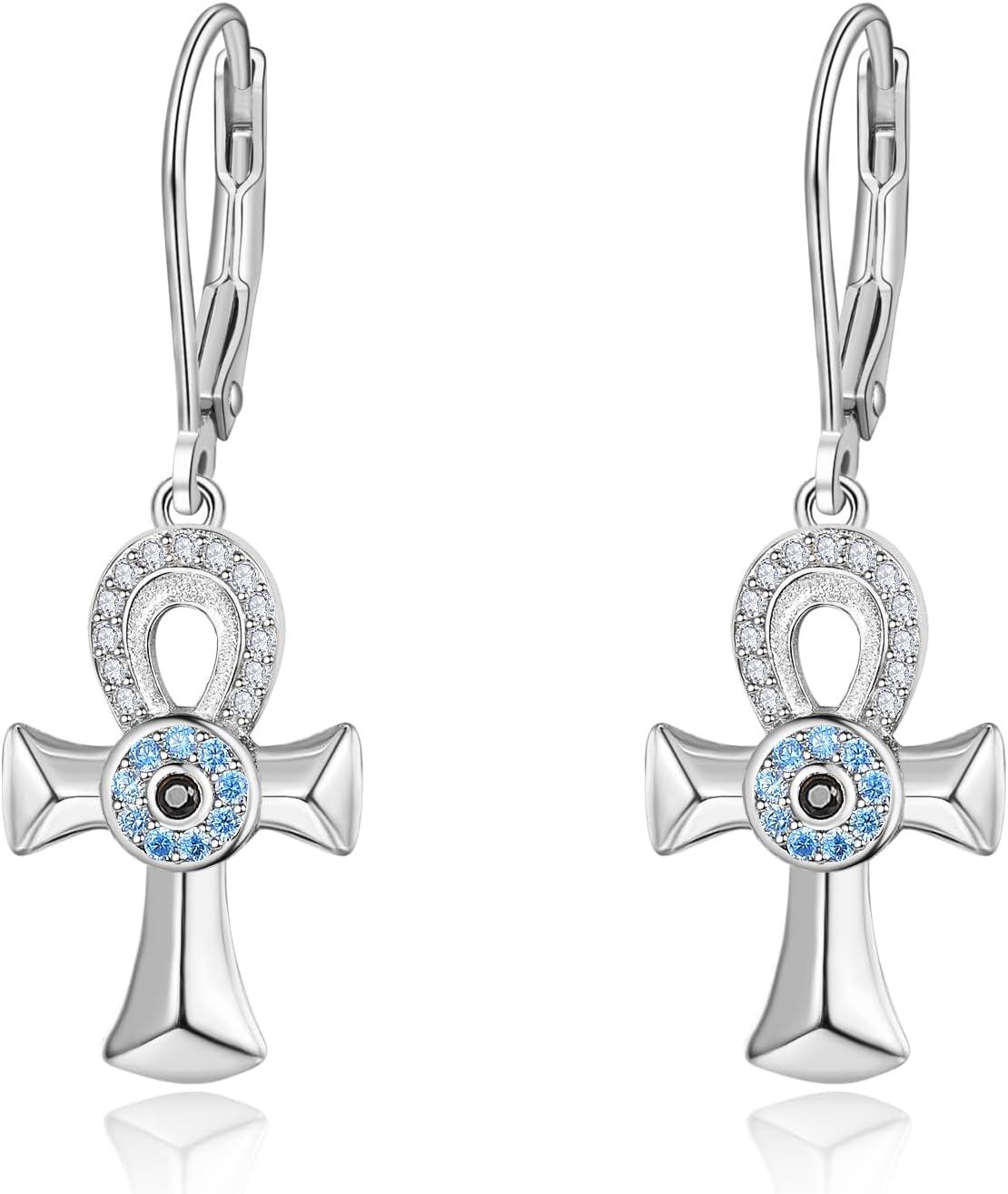 wholesale 925 Sterling Silver Cross Evil Eye Leverback Drop Earrings - Hypoallergenic Egyptian Style Jewellery-0-0