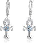 wholesale 925 Sterling Silver Cross Evil Eye Leverback Drop Earrings - Hypoallergenic Egyptian Style Jewellery-0-0