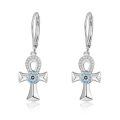 wholesale 925 Sterling Silver Ankh Dangle Earrings Wholesale With Blue Cz Accents-0-0