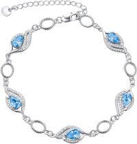wholesale 925 Sterling Silver Birthstone Bracelets for Women Mom Grandma-Blue Topaz