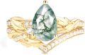 wholesale TOUPOP Natural Moss Agate Moissanite Wedding Ring Set For Women Pear Shaped Natural Moss Agate Ring Bridal Set 10k 14k 18k Solid Gold Engraved Egagement Anniversary Ring For Wife -0-0