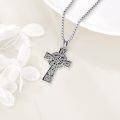 wholesale 925 Sterling Silver Celtic Knot Cross Pendant Necklace with Black Enamel Accents for Men and Women-0-3