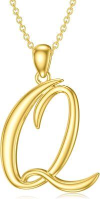 wholesale Sterling Silver 26 Letter Pendant Necklace-Letter Q-yellow gold plated