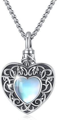 wholesale 925 Sterling Silver Moonstone Heart Urn Pendant Necklace  for Ashes Keepsake Memorial Jewelry-02-Heart