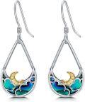 wholesale 925 Sterling Silver Teardrop Moon & Clouds Enamel Dangle Earrings for Women-0-0