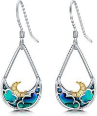 wholesale 925 Sterling Silver Teardrop Moon & Clouds Enamel Dangle Earrings for Women-Dangle