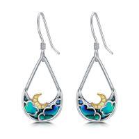 wholesale 925 Sterling Silver Teardrop Moon & Clouds Enamel Dangle Earrings for Women-Dangle