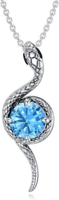 wholesale Metal Stone Snake Birthstone Pendant Necklace for Women-December