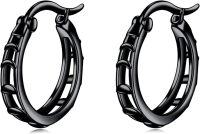 wholesale Black  Bamboo Patterned Small Hoop Earrings 6mm Diameter - Lightweight & Comfortable Fit for Women (2 Pairs)-Moon Phase-Black-Moon Phase-Black