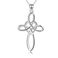 wholesale 925 Sterling Silver Celtic Knot Cross Infinity Love Heart Pendant Necklace-Silver Celtic Knot Cross Necklace 20\"