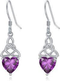 wholesale 925 Sterling Silver Heart Birthstone Celtic Knot Dangle Leverback Earrings-02-February