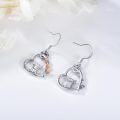 wholesale 925 Sterling Silver Hypoallergenic Heart-Shaped Highland Cow Dangle Earrings with Rose Gold Accents and Cubic Zirconia Stones for Women Girls Gifts Jewelry 4cm Long-0-1