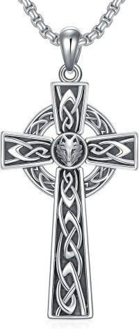 wholesale 925 Sterling Silver Celtic Knot Wolf Head Star of David Cross Pendant Necklace for Men Boys' Gift Ideas-Celtic Cross Wolf