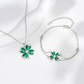 wholesale 925 Sterling Silver Green Enamel Cubic Zirconia Accent Four Leaf Clover Bracelet for Women-0-2