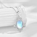 wholesale 925 Sterling Silver Oval Rainbow Moonstone & Cubic Zirconia Pendant Necklace for Women-0-1