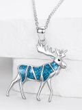 wholesale 925 Sterling Silver Turquoise Inlay Moose Pendant Necklace for Women Men  45cm Chain Length-0-4