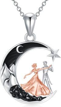 wholesale 925 Sterling Silver Black Cubic Zirconia & White Gold Plated Dancing Couples in the Moonlight Pendant Necklace for Women-Coulp-Dancing