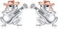 wholesale 925 Sterling Silver Animal Stud Earrings - Frog Guitarist Design-0-0