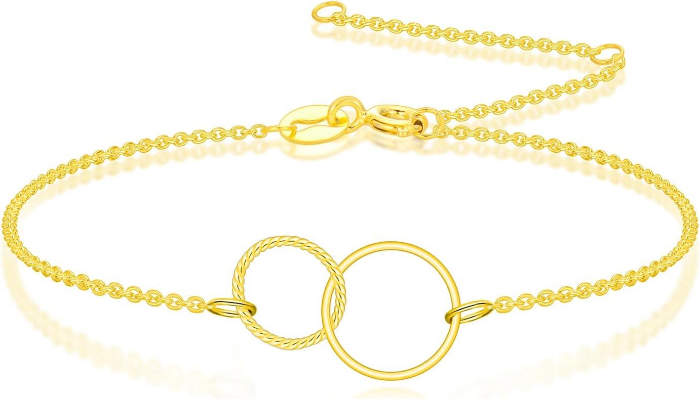 14K Gold Solid 3 Interlocking Heart Circle Bracelet Infinity Love Jewelry Gift for Women-0-1