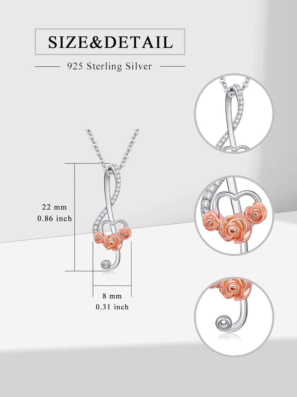 925 Sterling Silver Musical Notes & Roses Pendant Necklaces for Women - Theatre Gifts in Box-0-1