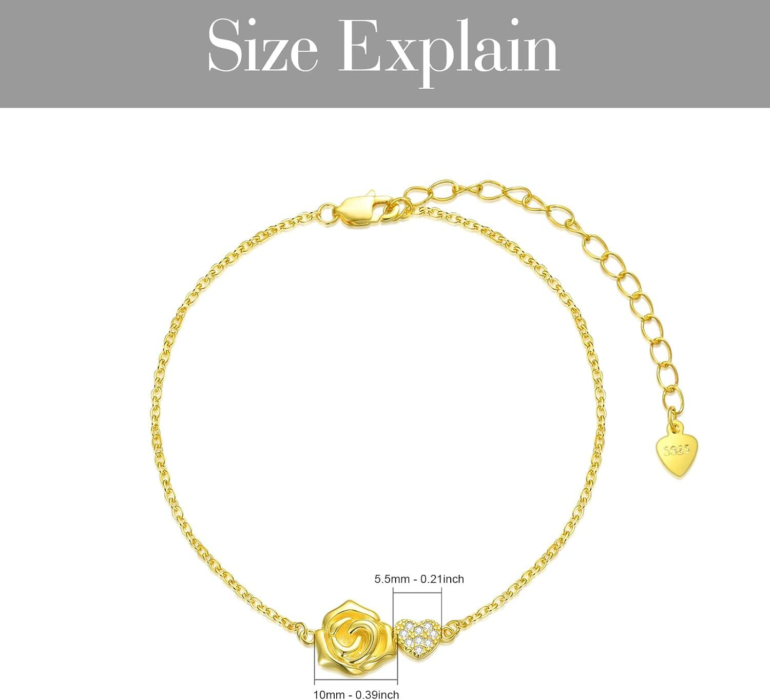 Gold Rose Heart 925 Sterling Silver Diamond Bracelet for Women 0-10 CTW-0-3