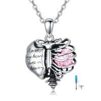 wholesale 925 Sterling Silver Cremation Jewelry Heart Urn With Sky Blue Crystal Pendant-10-October