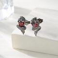 wholesale 925 Sterling Silver Heart and Dragon Stud Earrings Gothic Style Red Gemstone Jewelry for Women Gifts 2 Pcs Set-0-4